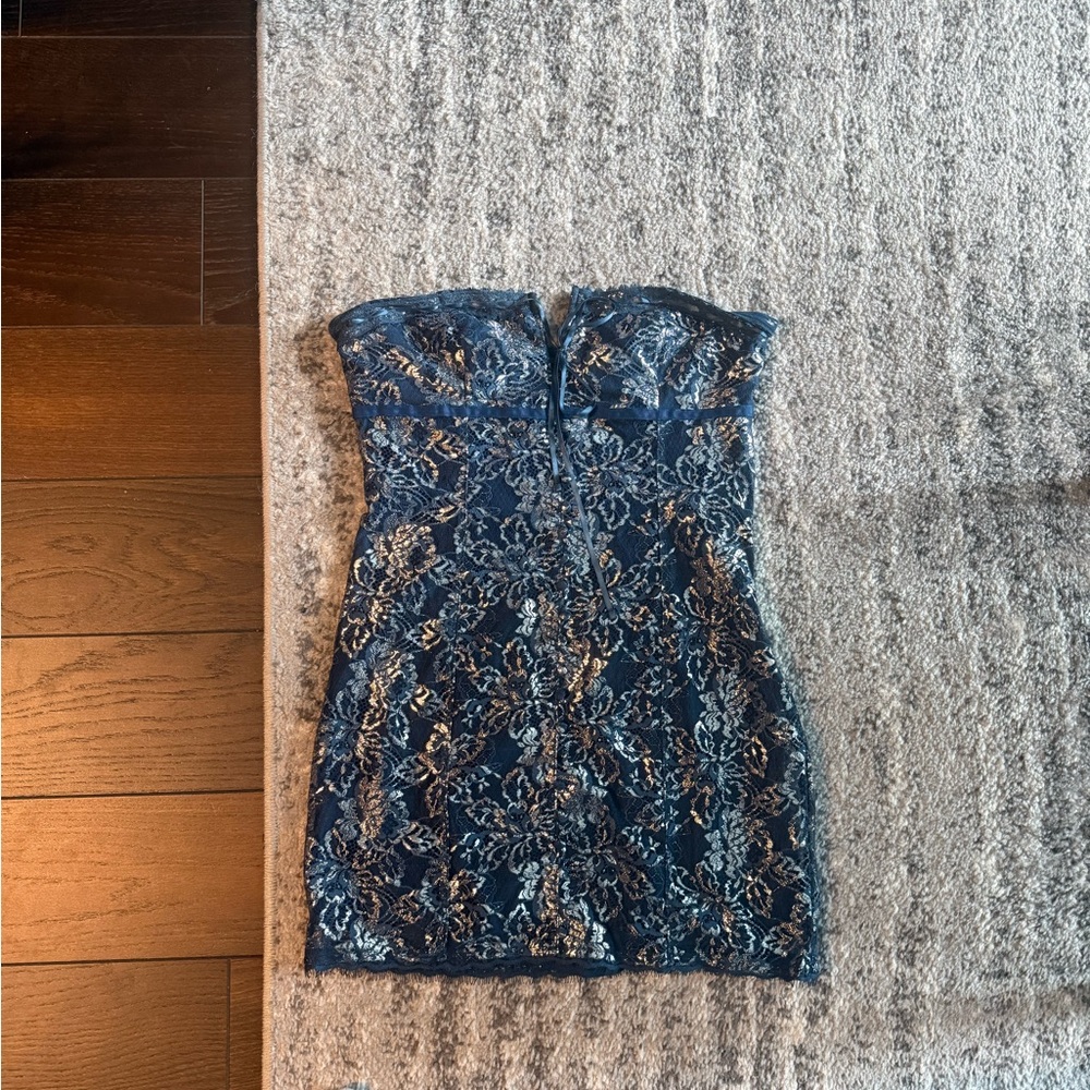 Maeve Strapless Satin Dress in Deep Navy